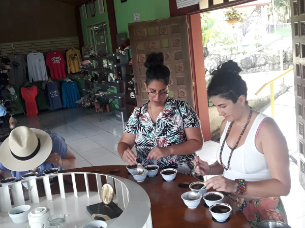 Grupo probando café en una sesión de cata en el Diriá Coffee Tour